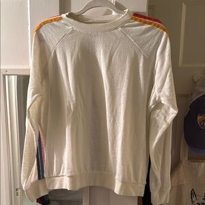 Rip Curl White and Orange Crewneck Sweater with Sporty Stripes